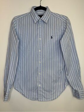 Ralph Lauren Blue Stripe Oxford slim fit Shirt size 8 classic timeless office